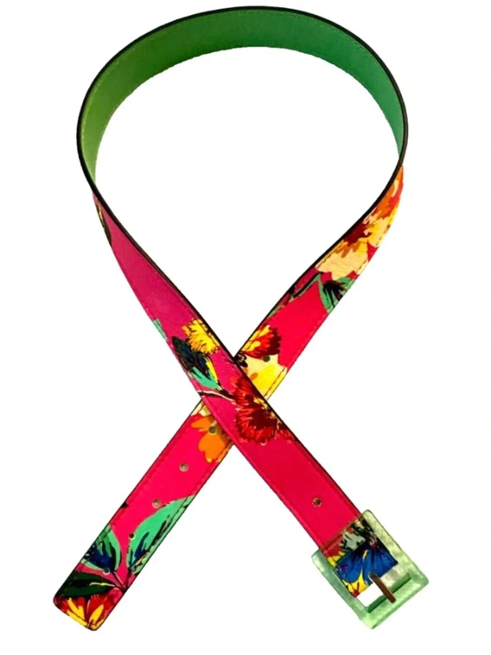 Kate Spade New York Tropical Floral Skinny Belt Lucite Buckle Pink Resort Preppy